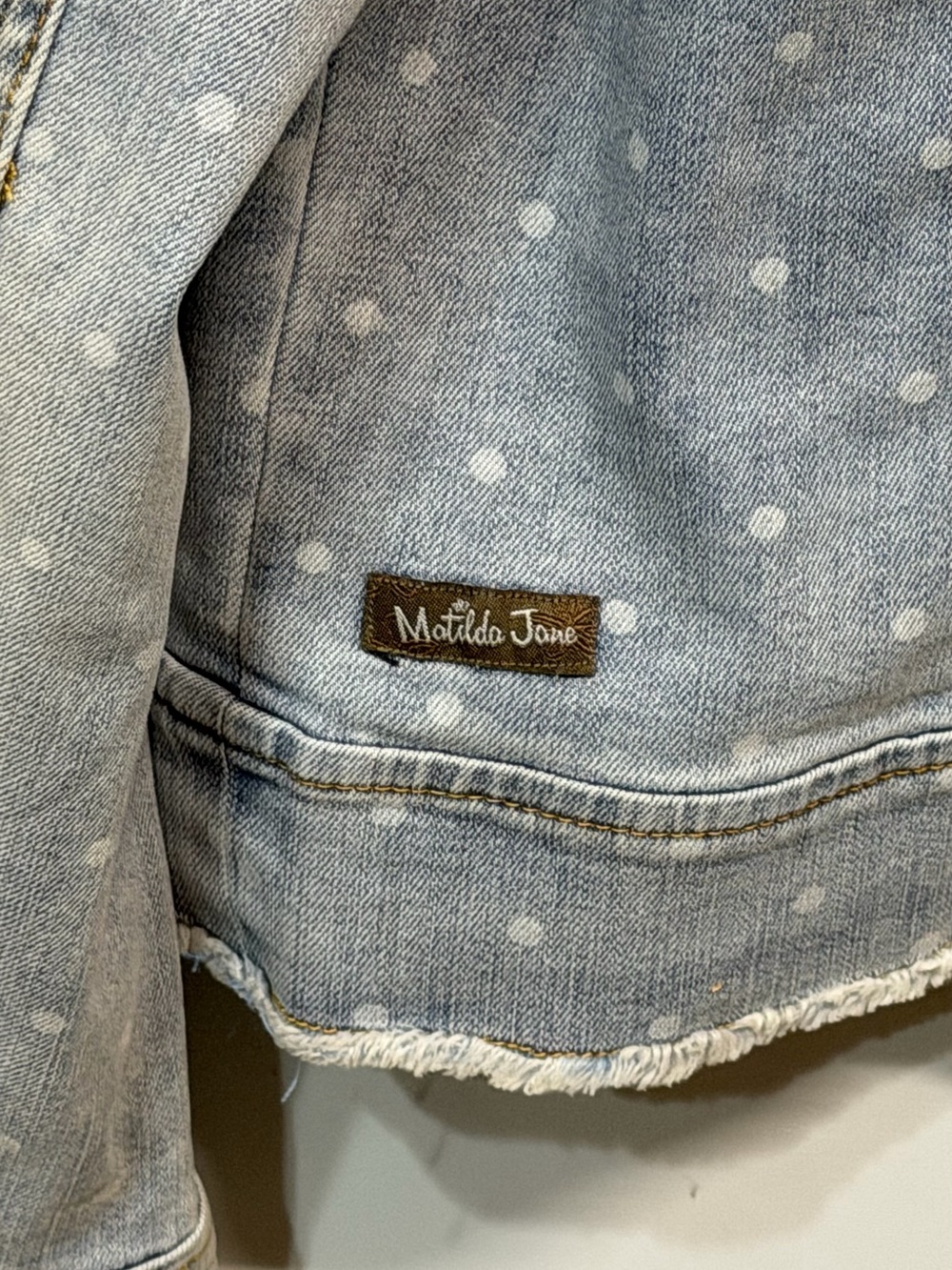 Matilda Jane Women's Matilda Jane Women's Light Wash Polka Dot Denim Jean Jacket - Picture 2 of 10
